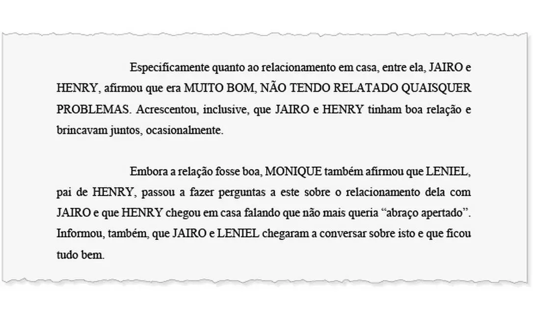 Trecho de depoimento de Monique Medeiros