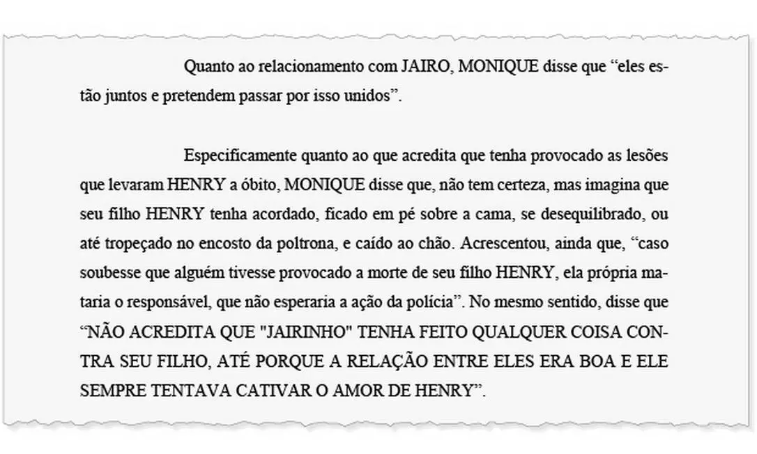 Trecho de depoimento de Monique Medeiros