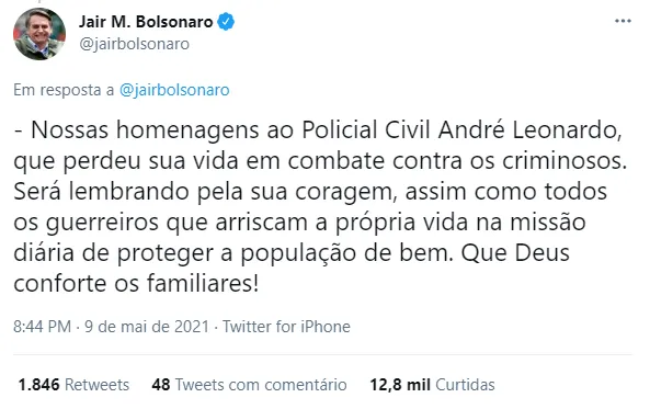 Presidente tuitou sobre o caso