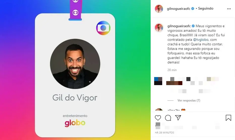 gil do vigor comemora ter sido contratado pela tv globo