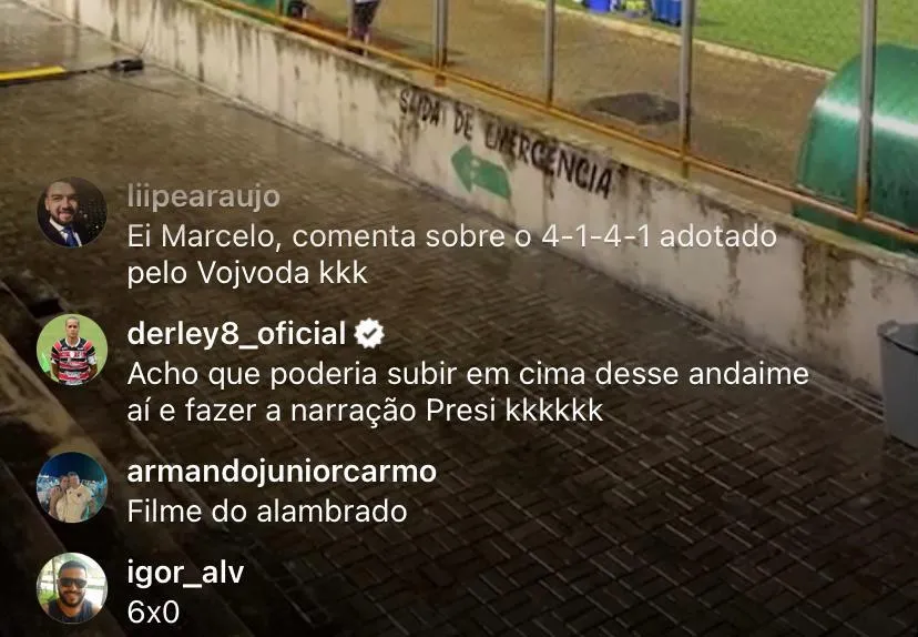 Derley brinca com Marcelo Paz em transmissão da partida nas redes sociais