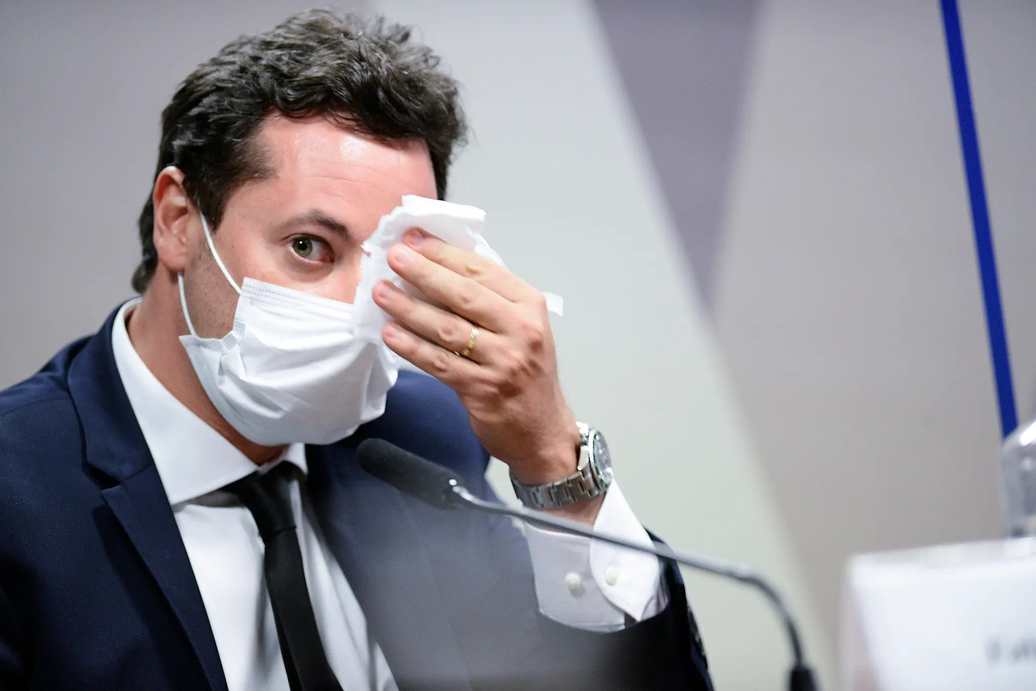 Ex-secretário da Secom Fábio Wajngarten durante depoimento na CPI da Covid