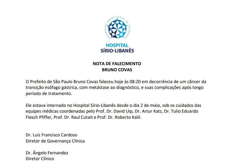 comunicado do hospital sírio-libanês