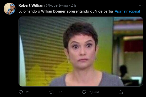 Captura de tela de meme de internauta sobre william bonner de barba