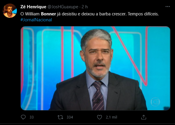 Captura de tela de meme de internauta sobre william bonner de barba