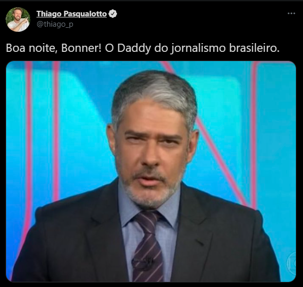 Captura de tela de meme de internauta sobre william bonner de barba