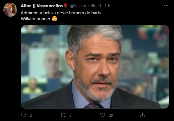 Captura de tela de meme de internauta sobre william bonner de barba