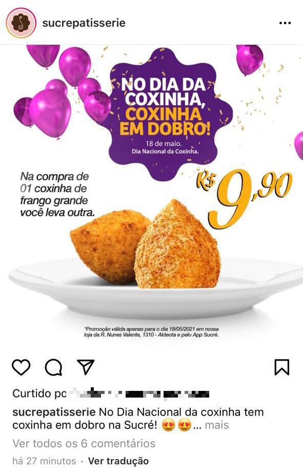 Promoção de coxinha em padaria de Fortaleza