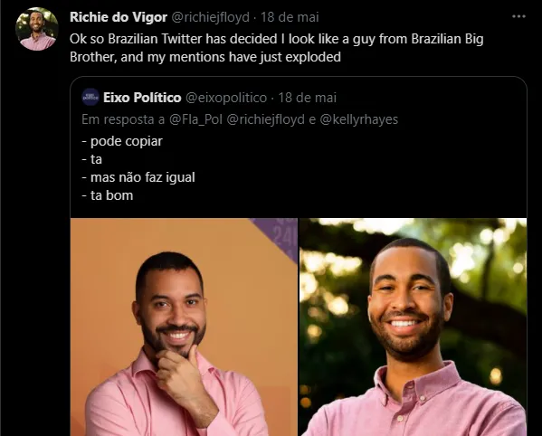 Americano foi surpreendido no Twitter