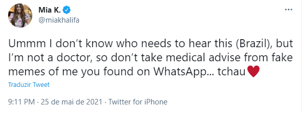 Mia Khalifa diz que não é médica após viralizar co meme no brasil