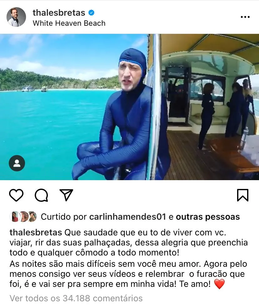 Thales Bretas voltou a falar da saudade que sente do marido