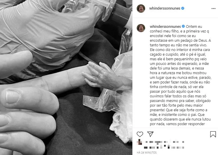 Whindersson fez publicação sobre nascimento do primeiro filho no Instagram neste domingo (30)