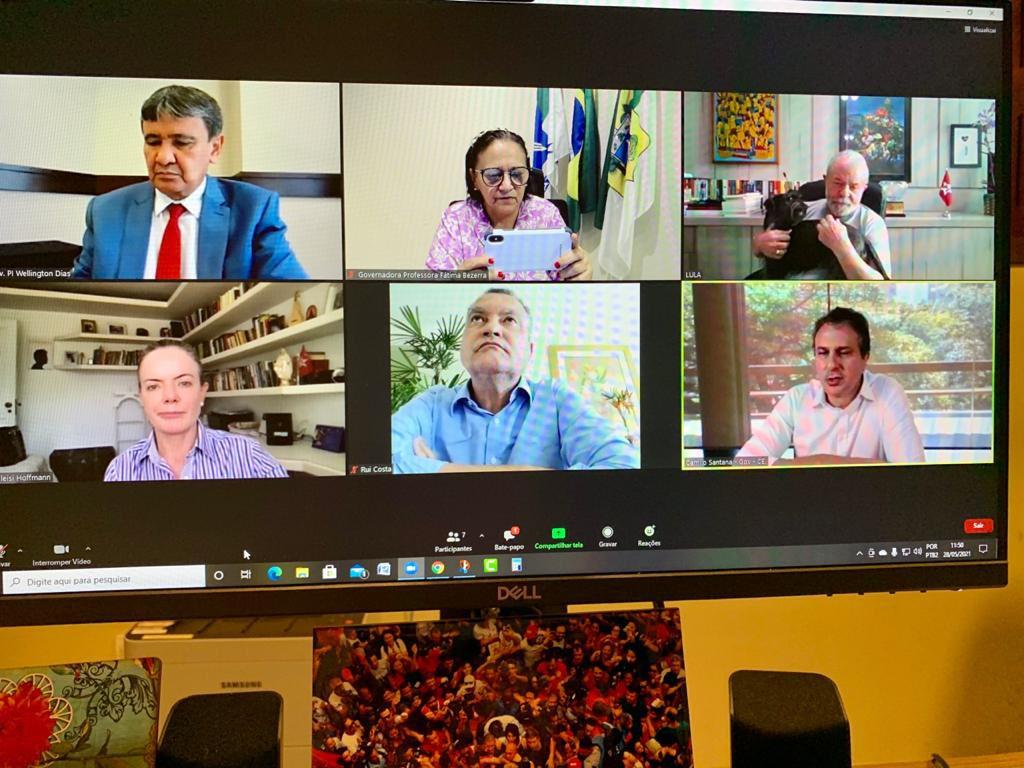 Videoconferência Lula e governadores petistas