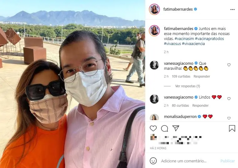 Fátima e Túlio em selfie de máscara