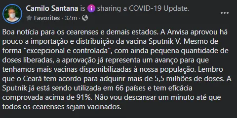 Governador do Ceará se pronunciou nas redes sociais na noite desta sexta-feira (4)