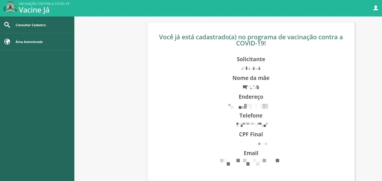 Cadastro no Vacine Já, da Prefeitura de Fortaleza