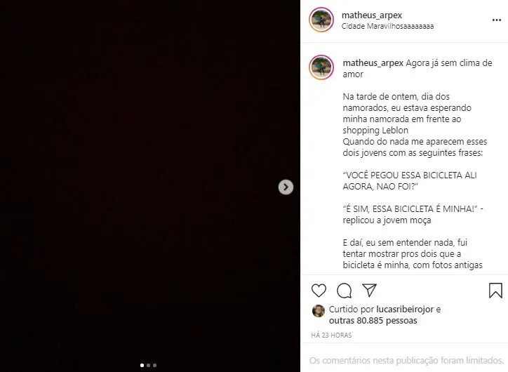 Matheus Ribeiro expôs o caso no Instagram