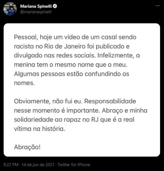 Jornalista compartilhou nota nas redes sociais