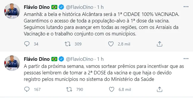 Governador maranhense anunciou novidades sobre a campanha de imunização no Twitter