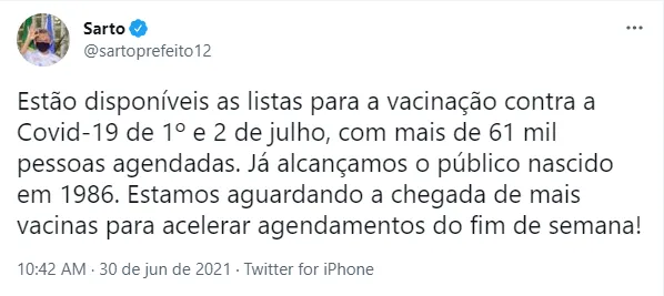 Prefeito de Fortaleza, José Sarto (PDT), anuncia novos agendamentos para vacinação contra Covid-19