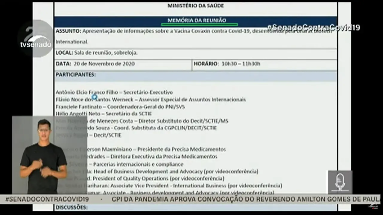 Memória da reunião apresentada por Renan Calheiros em CPI da Covid
