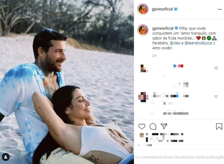 Glória desejou felicidades ao casal nas redes sociais