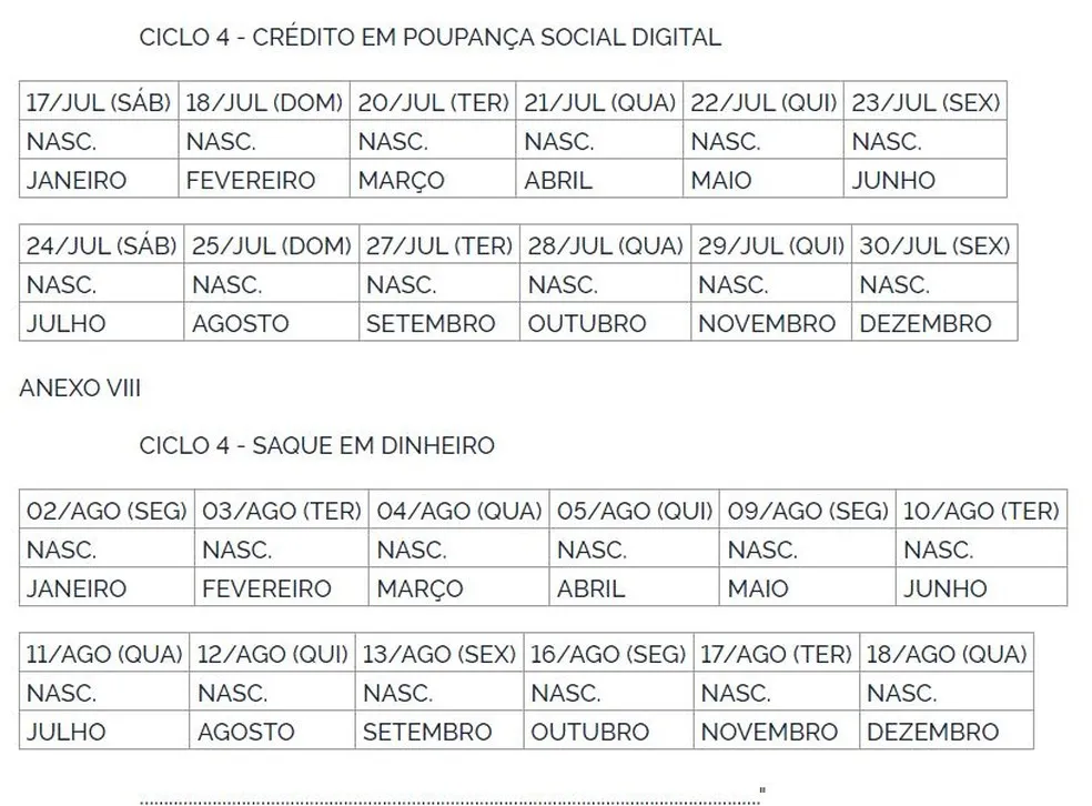 Novo calendário foi divulgado em portaria no Diário Oficial da União (DOU)