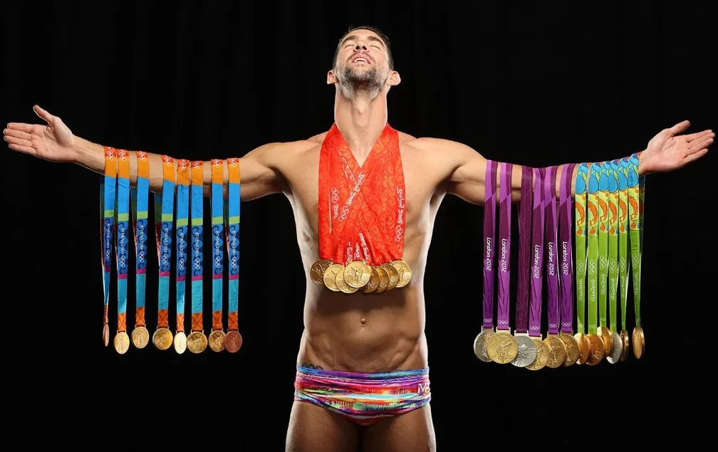 Michael Phelps é recordista em medalhas olímpicas, tendo subido ao pódio 28 vezes