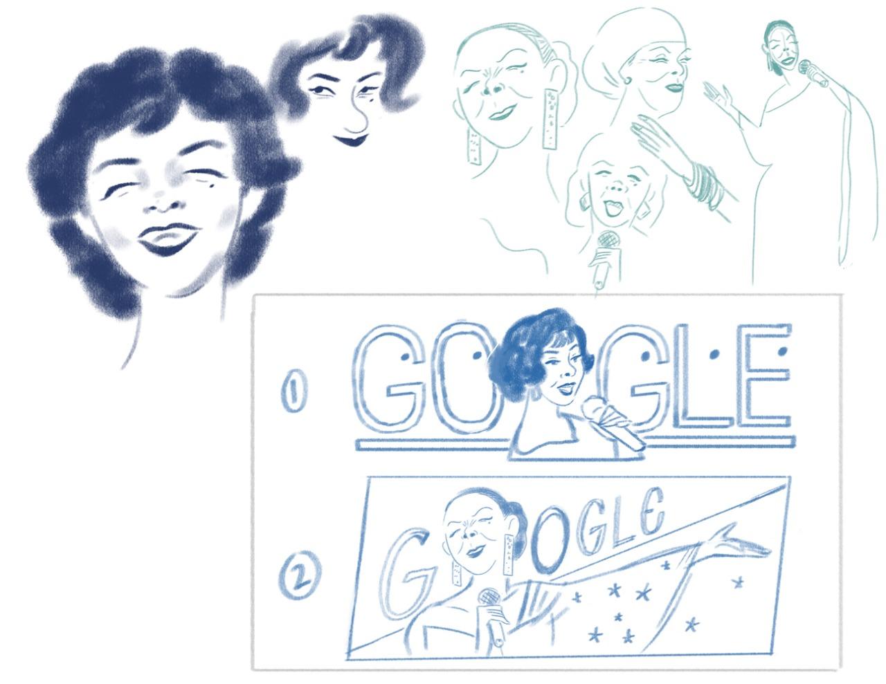 Rascunhos do Doodle do Google sobre Elizeth Cardoso