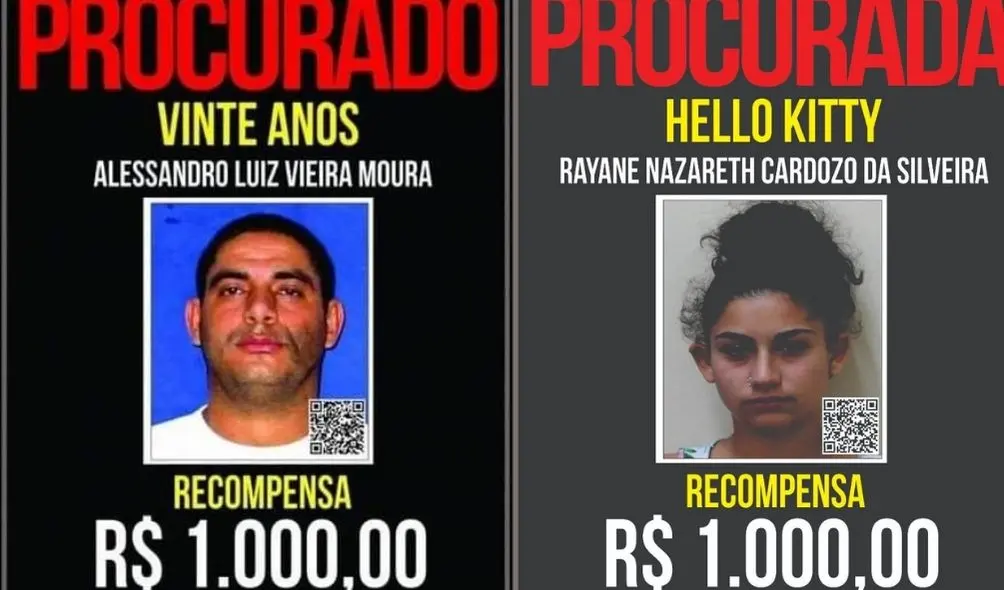 Cartazes da Polícia Militar do Rio com rostos de procurados e valores