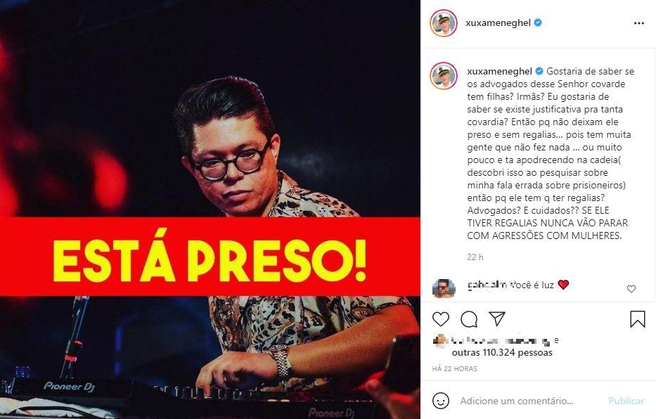 Postagem de Xuxa sobre DJ Ivis