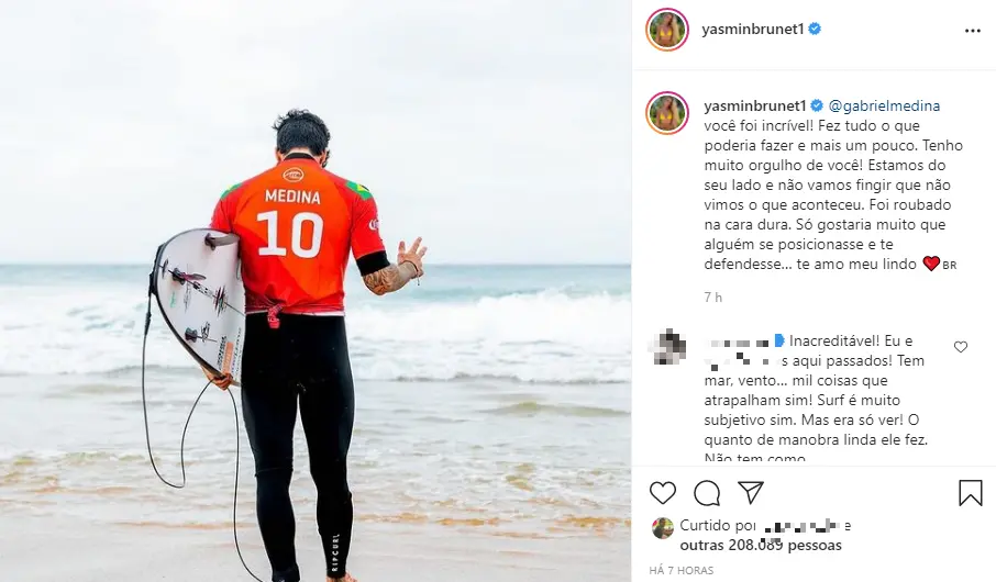 Yasmin também publicou uma foto do marido em seu perfil do Instagram