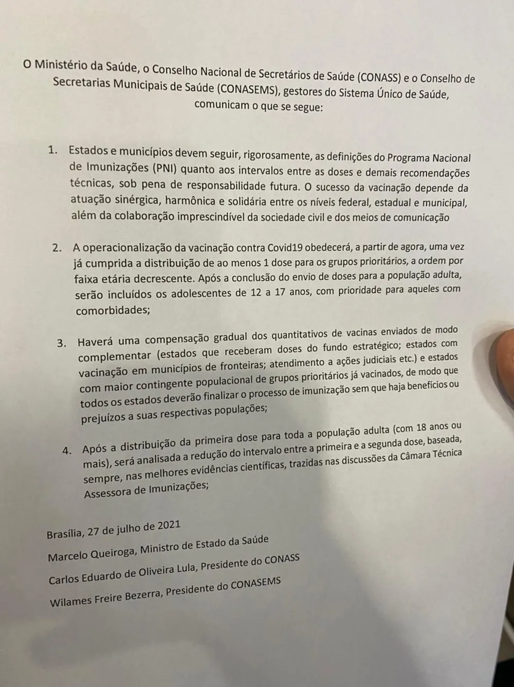 Documento foi divulgado nessa terça-feira (27)