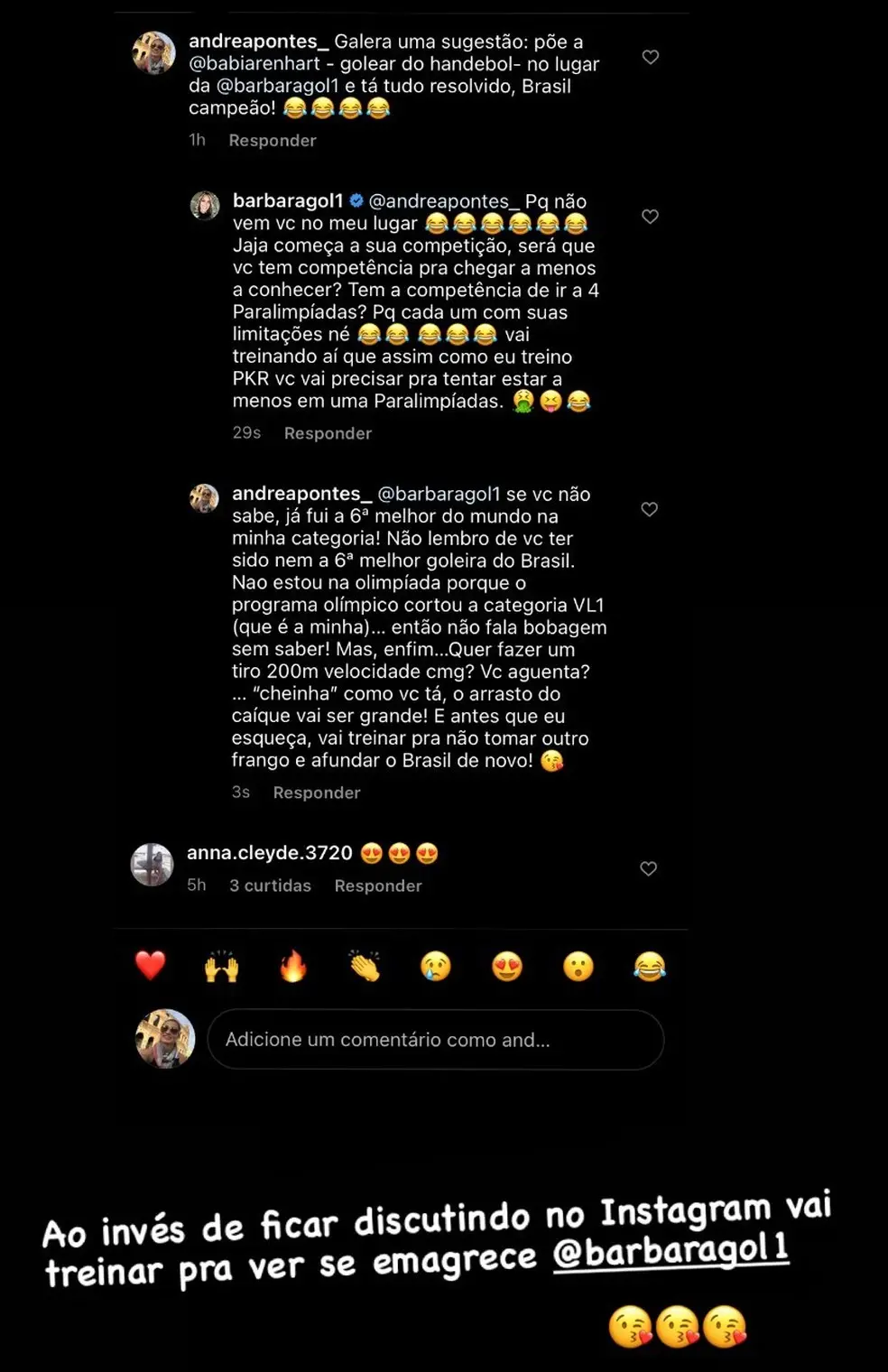 Print de briga entre Bárbara e Andrea Pontes