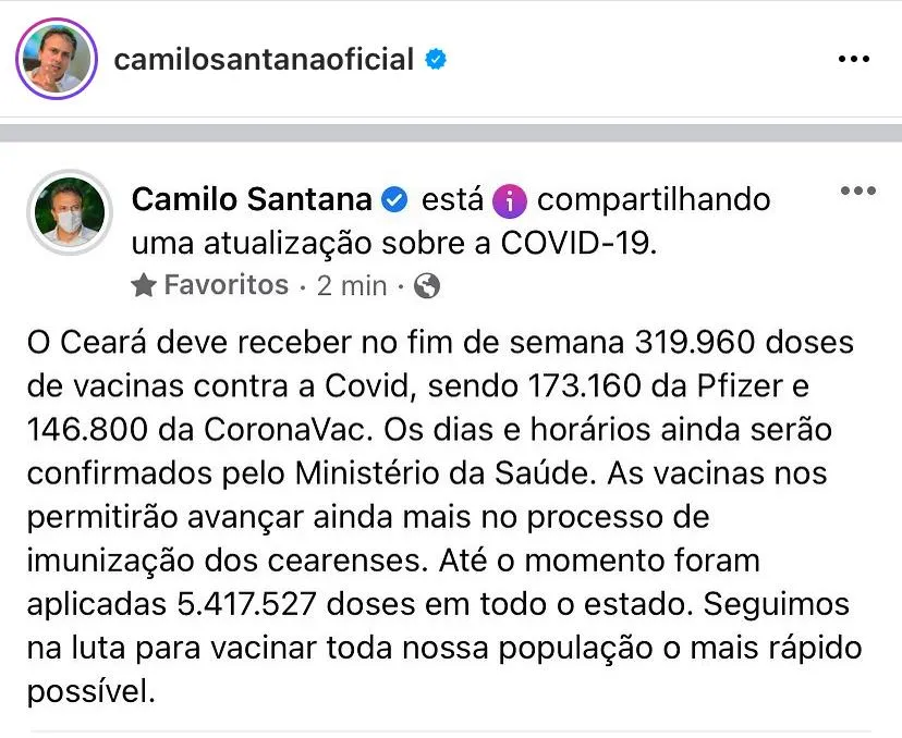 Dias e horários de envio dos imunizantes ainda serão confirmados