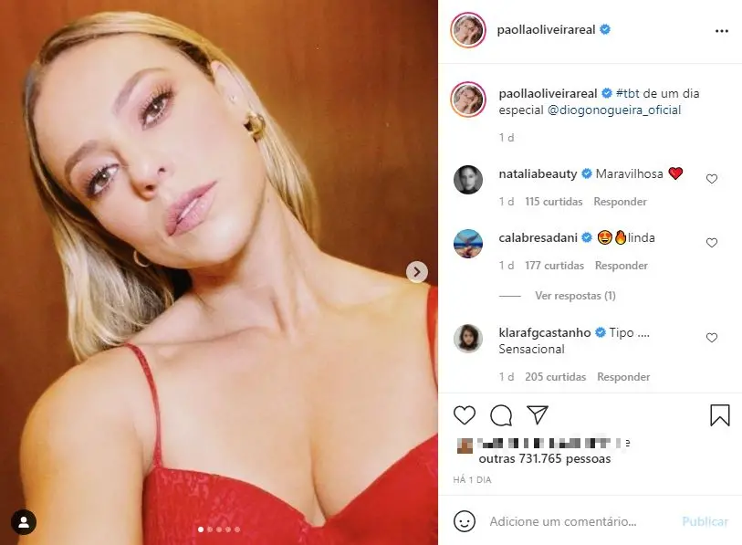 Print de post com sequência de fotos de Paolla Oliveira