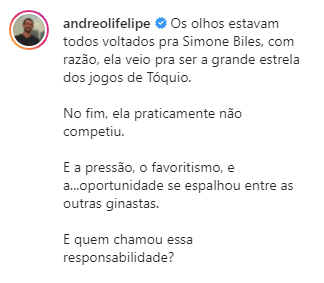 Felipe Andrioli sobre Rebeca Andrade