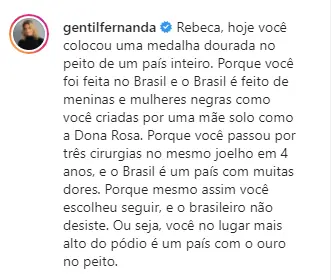 Fernanda Gentil sobre Rebeca Andrade