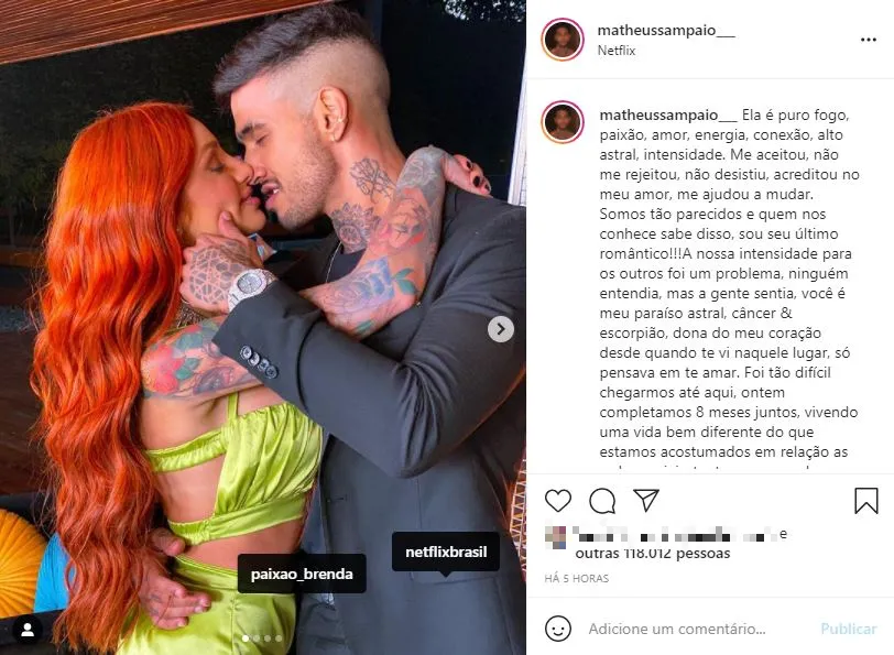 Participante fez longa declaração à amada na rede social