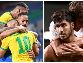 Montagem com fotos de atletas do Brasil e da Espanha