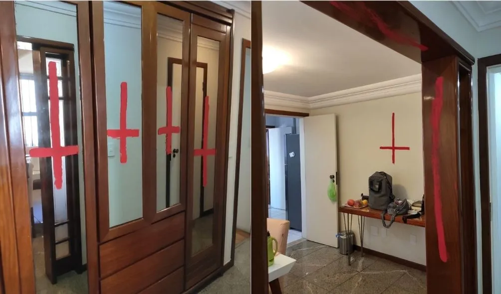 Além de símbolos religiosos, policiais acharam garrafas de bebidas alcoólicas e cigarros no local