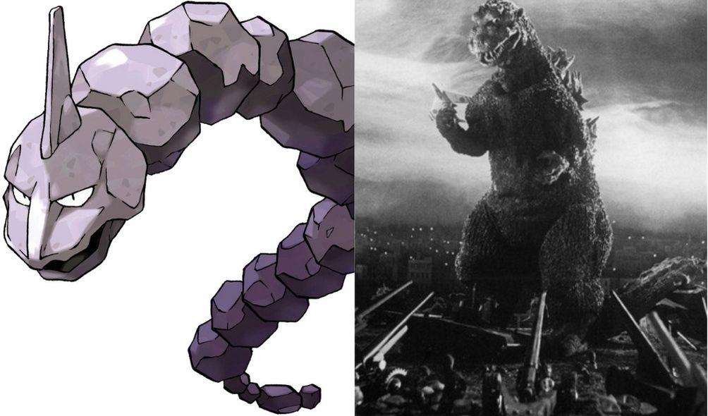 Montagem com Onyx, de Pokémon, e Godzilla antigo