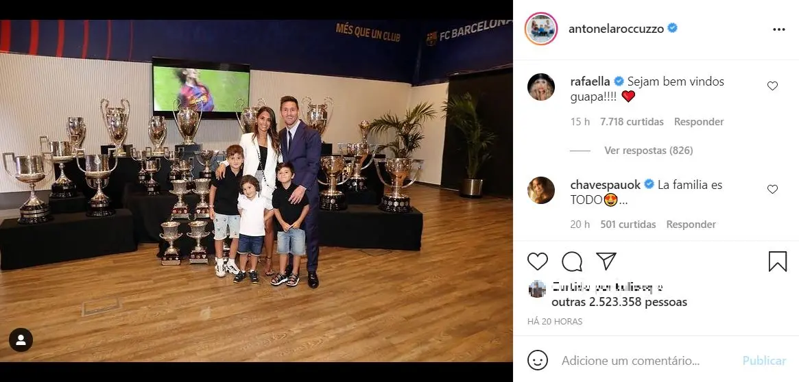 Print de postagem de Antonela Roccuzzo com comentário de Rafaella