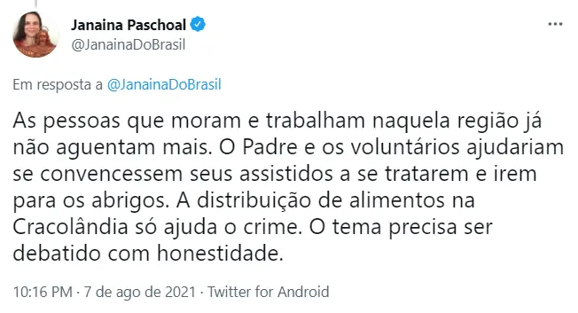 Tweet Janaina Paschoal