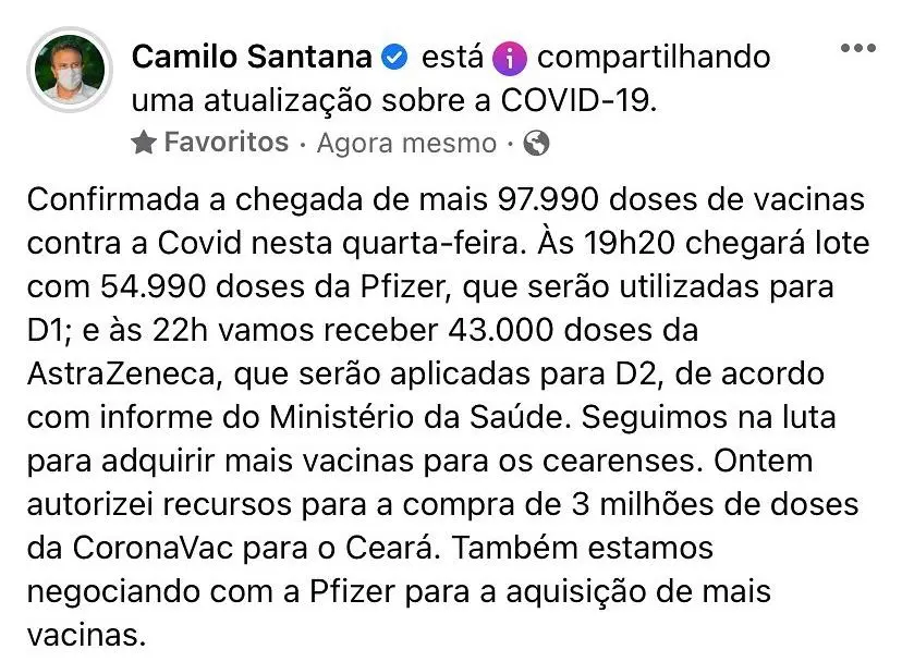 mais vacinas chegam ao ceará