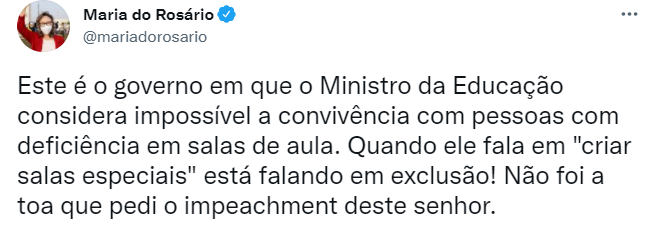 Tweet deputada federal Maria do Rosário