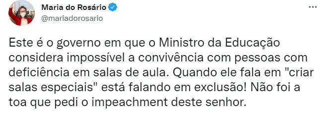 Tweet deputada federal Maria do Rosário