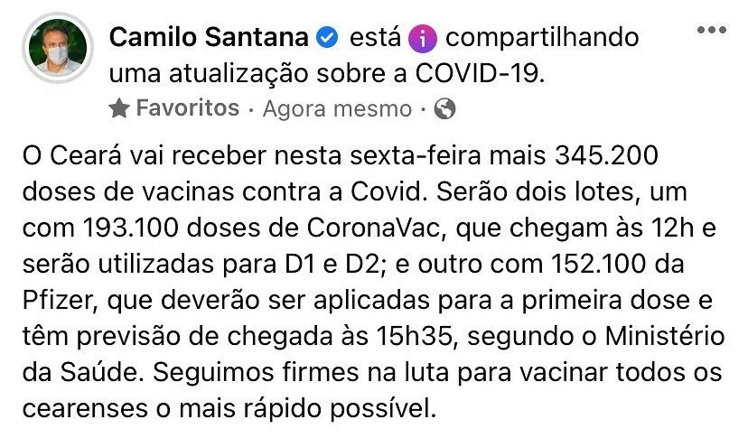 Imunizantes chegam às 12h e às 15h35 no Aeroporto de Fortaleza