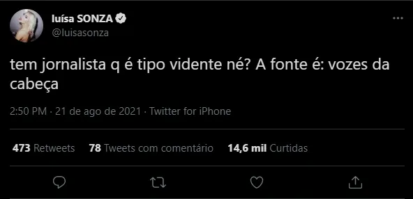 A loira ironizou a notícia por meio do Twitter