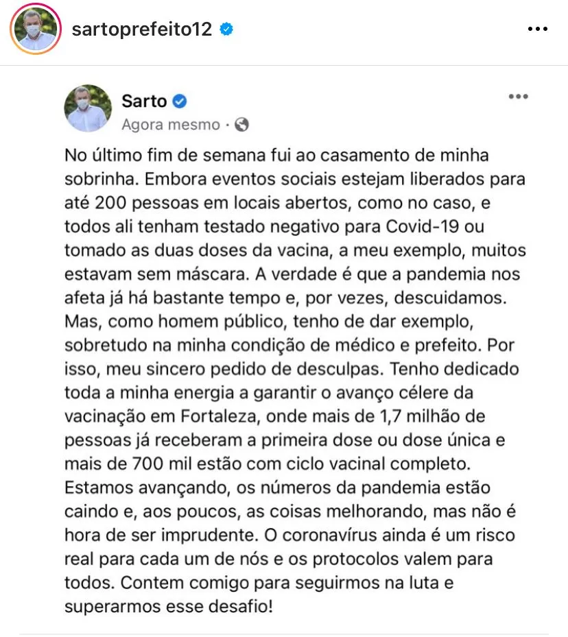 Sarto afirmou que protocolos anticovid valem para todos
